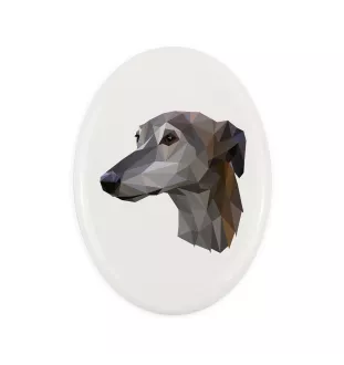 Greyhound, Grosser Englischer Windhund - Fliese mit geometrischem Bild und Schriftzug der Marke Art-Dog