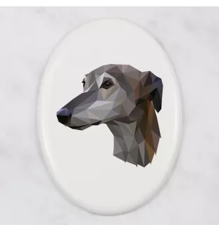 Lévrier anglais, Greyhound - une plaque avec une photo et un motif géométrique de la marque Art-Dog