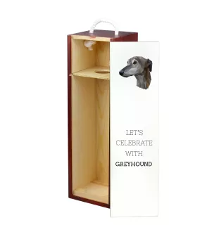Greyhound, Grosser Englischer Windhund - geometrische Box mit einem Bild und Schriftzug für Wein der Marke Art-Dog