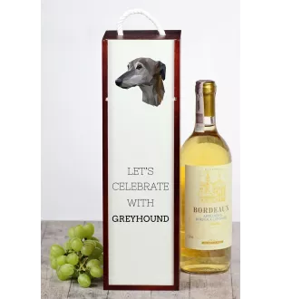Greyhound, Grosser Englischer Windhund - geometrische Box mit einem Bild und Schriftzug für Wein der Marke Art-Dog