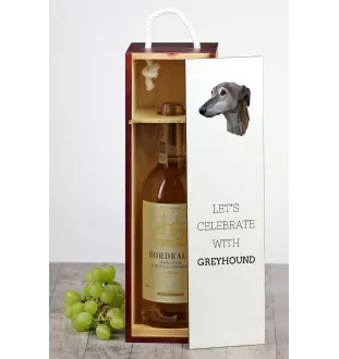 Greyhound, Grosser Englischer Windhund - geometrische Box mit einem Bild und Schriftzug für Wein der Marke Art-Dog
