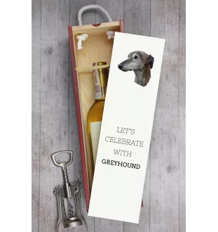 Greyhound, Grosser Englischer Windhund - geometrische Box mit einem Bild und Schriftzug für Wein der Marke Art-Dog