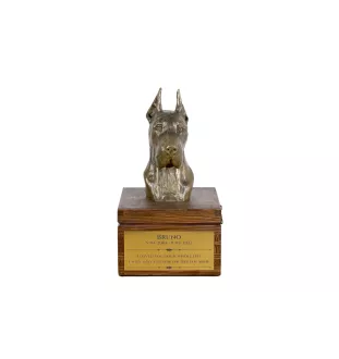 Deutsche Dogge, Ulmer Dogge, Große Dogge I - Eine Ascheurne für Hunde mit einer Statuette, eine kleine Urne für Hunde, eine personalisierte Urne mit dem Porträt eines Hundes von der Marke Art-Dog.