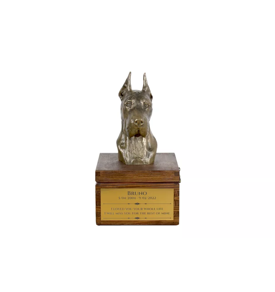 Dogue allemand, Grand danois I - urne pour les cendres du chien avec une statuette, petite urne pour chien, urne personnalisée avec le buste du chien de la marque Art-Dog