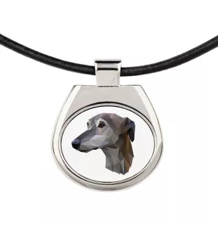 Greyhound, Grosser Englischer Windhund - Halskette mit einem Foto und einem geometrischen Schriftzug der Marke Art-Dog