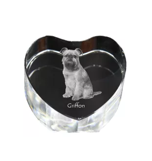 Griffon Bruxellois, Brussels Griffon - a photo of a dog in crystal, crystal heart, unique photo frame from the Art-Dog brand