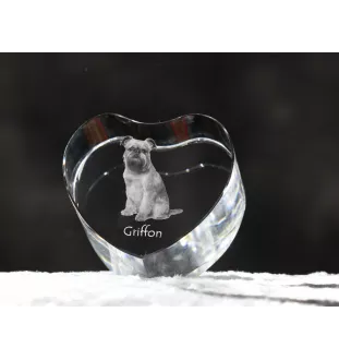 Griffon Bruxellois, Brussels Griffon - a photo of a dog in crystal, crystal heart, unique photo frame from the Art-Dog brand