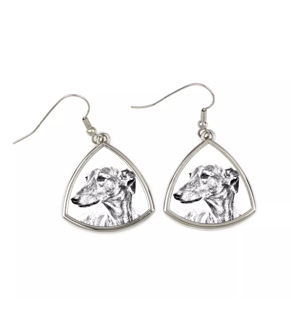 Lévrier anglais, Greyhound - boucles d'oreilles avec chien, boucles d'oreilles pendantes avec photo, bijoux personnalisés avec impression de la marque Art-Dog