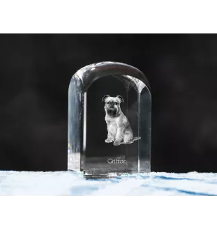 Griffon bruxellois - un cube de cristal avec une photo, une photo de chien dans le cristal, un presse-papiers cubique de la marque Art-Dog