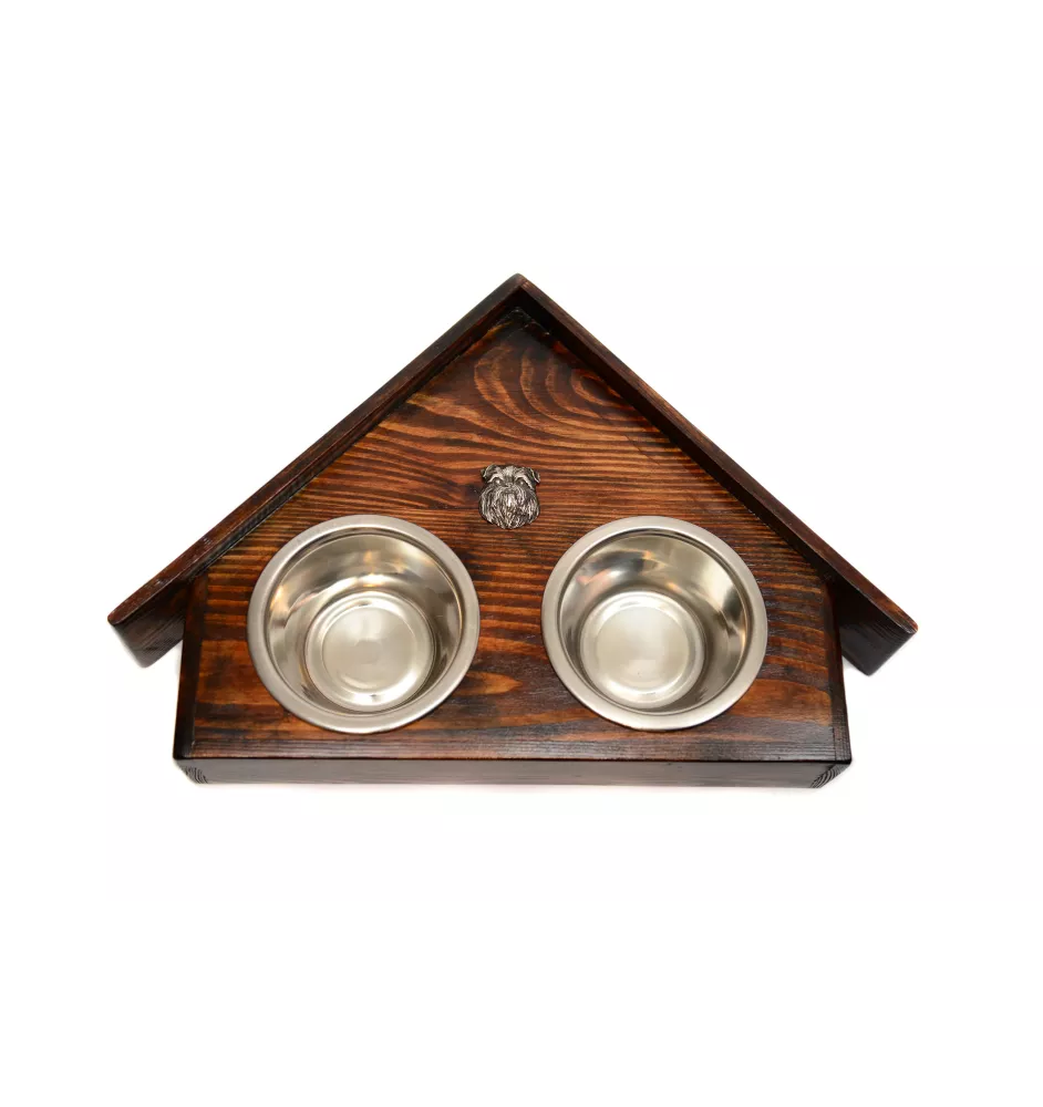 Griffon Bruxellois, Brussels Griffon - wooden stand with bowls for a dog, decorative dog bowls, a gift for adopting a dog from the Art-Dog brand