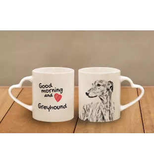 Greyhound, Grosser Englischer Windhund - Tasse mit Hund, entzückende Tasse mit herzförmigem Henkel, universelles Geschenk der Marke Art-Dog