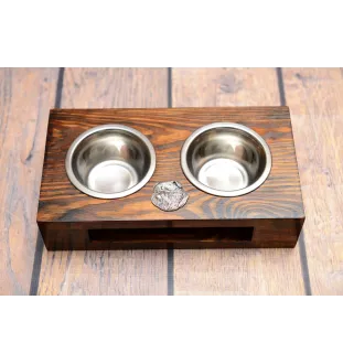 Griffon Bruxellois, Brussels Griffon I - wooden stand with bowls for a dog, steel dog bowls, a gift for adopting a dog from the Art-Dog brand