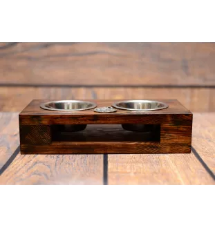 Griffon Bruxellois, Brussels Griffon I - wooden stand with bowls for a dog, steel dog bowls, a gift for adopting a dog from the Art-Dog brand