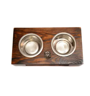 Griffon Bruxellois, Brussels Griffon - wooden stand with bowls for a dog, steel dog bowls, a gift for adopting a dog from the Art-Dog brand