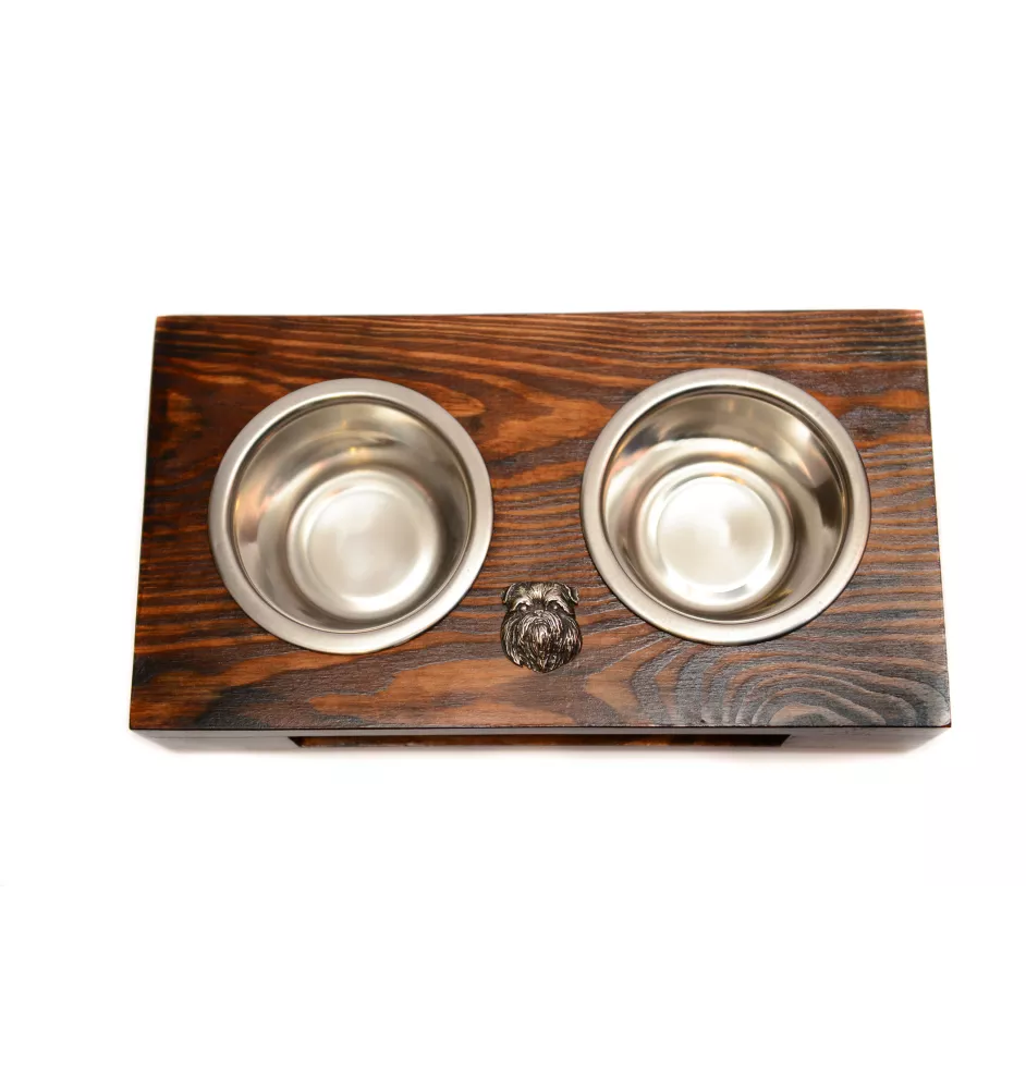 Griffon bruxellois - support en bois avec des bols pour chien, bols pour chien en acier, cadeau pour l'adoption d'un chien de la marque Art-Dog