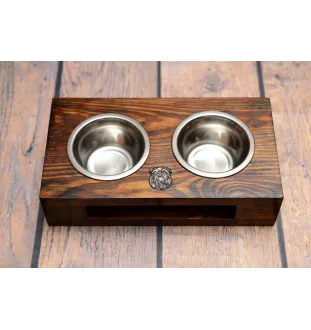Griffon Bruxellois, Brussels Griffon - wooden stand with bowls for a dog, steel dog bowls, a gift for adopting a dog from the Art-Dog brand
