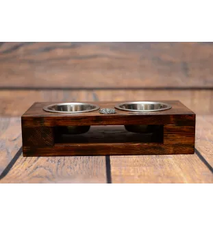 Griffon Bruxellois, Brussels Griffon - wooden stand with bowls for a dog, steel dog bowls, a gift for adopting a dog from the Art-Dog brand