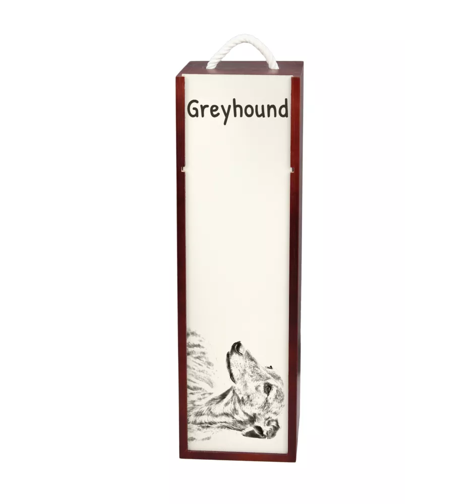 Lévrier anglais, Greyhound - boîte à vin avec chien, boîte à alcool avec graphisme, boîte cadeau personnalisée de la marque Art-Dog