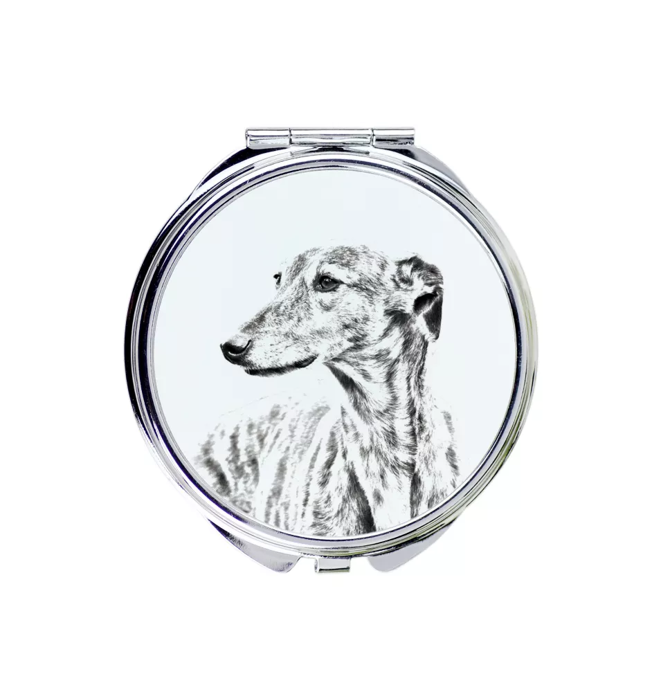 Lévrier anglais, Greyhound - miroir de poche avec chien, miroir personnalisé pour sac à main, miroir compact avec impression de la marque Art-Dog