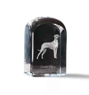 Great Dane - crystal cube with a photo, photo of a dog in crystal, cubic paperweight from Art-Dog brand