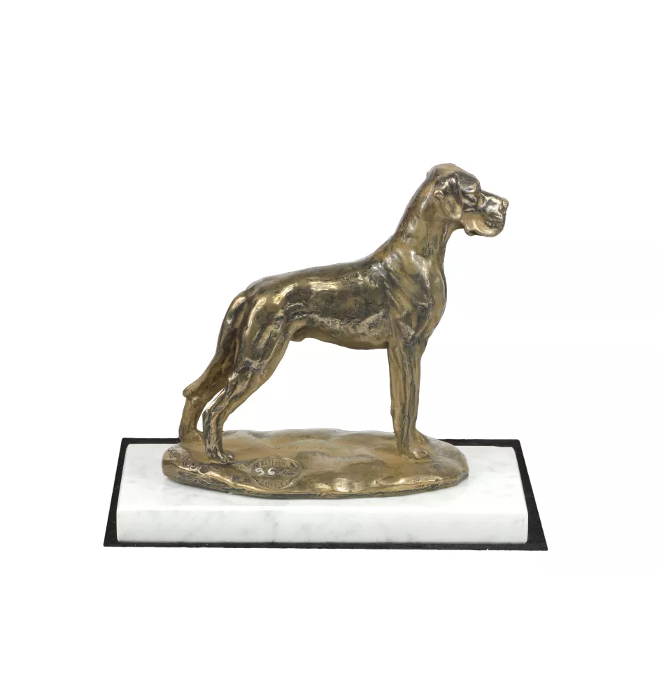 Great Dane II - dog figurine, statue on white marble, trophy for Art-Dog dog show exhibition