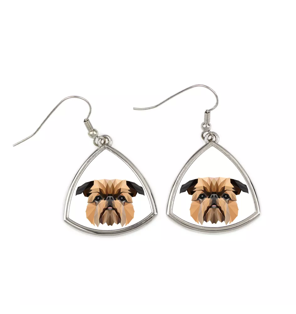 Griffon bruxellois - boucles d'oreilles avec une photo et un motif de chien géométrique Art-Dog