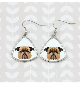 Griffon bruxellois - boucles d'oreilles avec une photo et un motif de chien géométrique Art-Dog