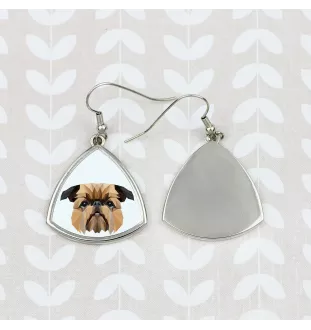 Griffon bruxellois - boucles d'oreilles avec une photo et un motif de chien géométrique Art-Dog