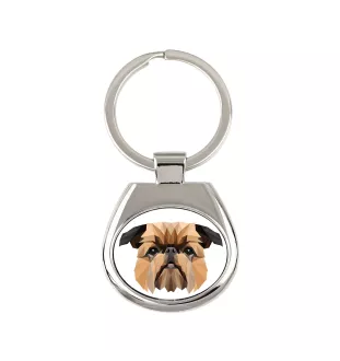Brüsseler Griffon, Griffon Bruxellois - geometrischer Schlüsselanhänger mit Foto und Aufschrift Art-Dog