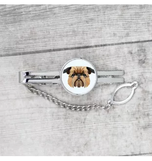 Brüsseler Griffon, Griffon Bruxellois - geometrische Krawattennadel mit Bild und Schriftzug von Art-Dog