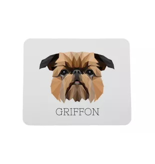 Brüsseler Griffon, Griffon Bruxellois - geometrisches Mauspad mit Bild und Aufschrift von Art-Dog
