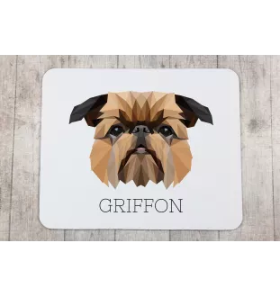 Brüsseler Griffon, Griffon Bruxellois - geometrisches Mauspad mit Bild und Aufschrift von Art-Dog