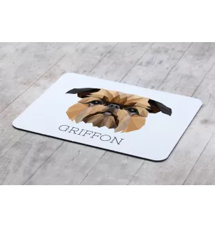 Brüsseler Griffon, Griffon Bruxellois - geometrisches Mauspad mit Bild und Aufschrift von Art-Dog