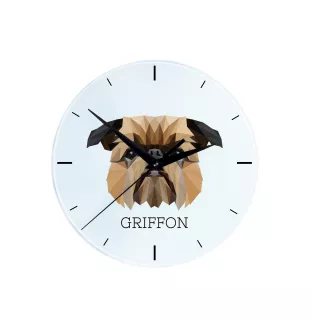 Brüsseler Griffon, Griffon Bruxellois - geometrische Wanduhr mit Bild und Aufschrift der Marke Art-Dog