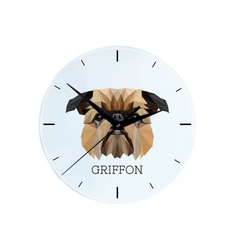 Griffon bruxellois - horloge murale géométrique avec photo et logo de la marque Art-Dog