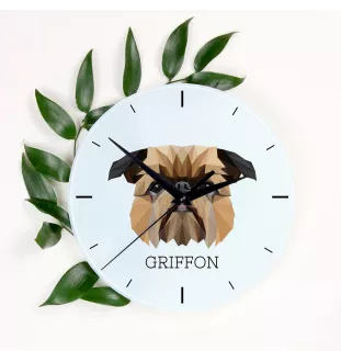 Griffon bruxellois - horloge murale géométrique avec photo et logo de la marque Art-Dog