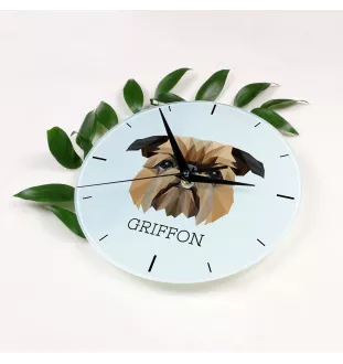 Brüsseler Griffon, Griffon Bruxellois - geometrische Wanduhr mit Bild und Aufschrift der Marke Art-Dog