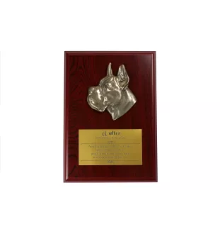 Deutsche Dogge, Ulmer Dogge, Große Dogge II - Flachrelief eines Hundes, kleiner Dekor, realistische Plakette mit Hund von der Marke Art-Dog
