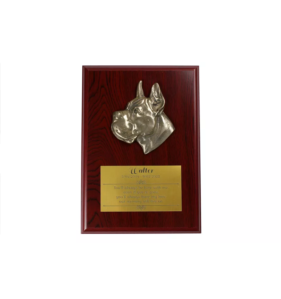Deutsche Dogge, Ulmer Dogge, Große Dogge II - Flachrelief eines Hundes, kleiner Dekor, realistische Plakette mit Hund von der Marke Art-Dog
