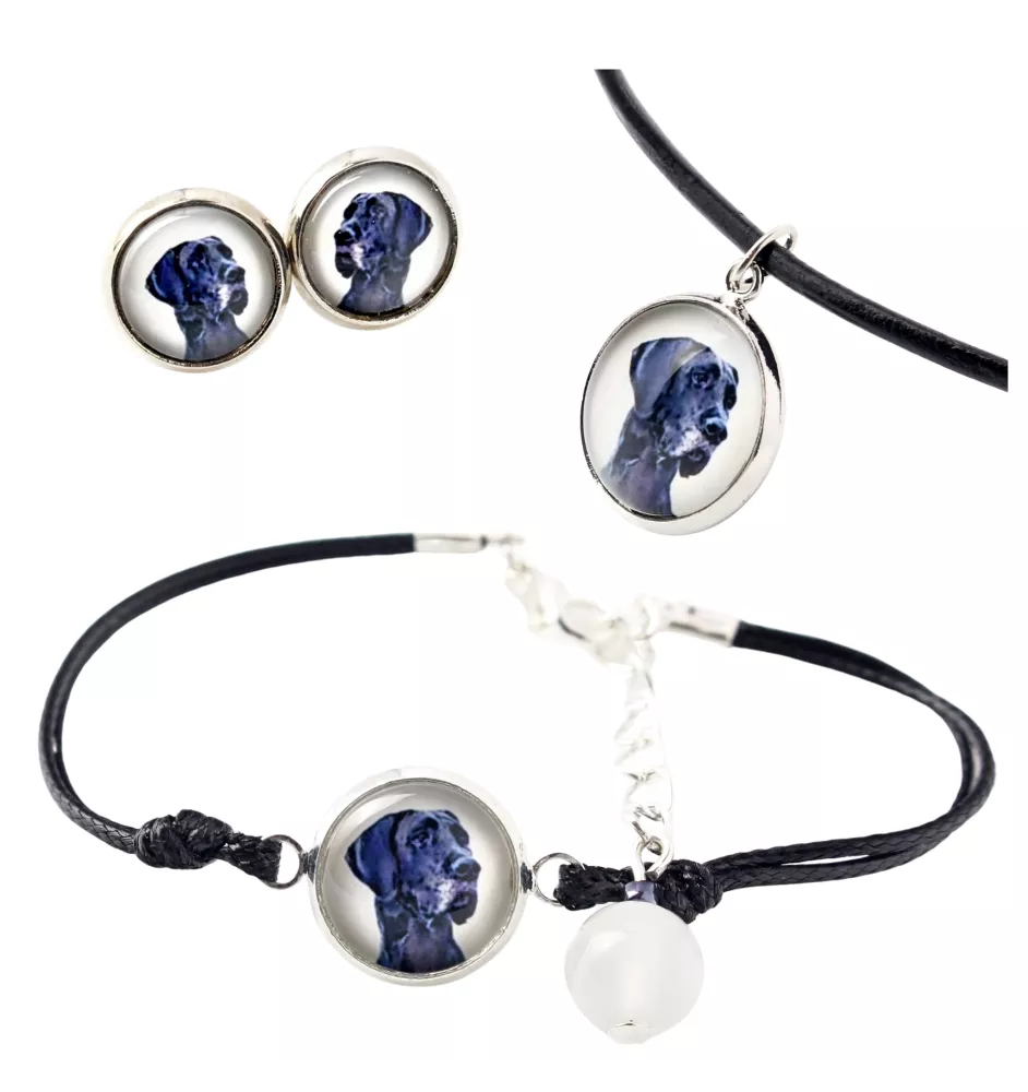 Great Dane - a set of jewelry in a box, necklace, earrings, bracelet, products from the Art-Dog brand