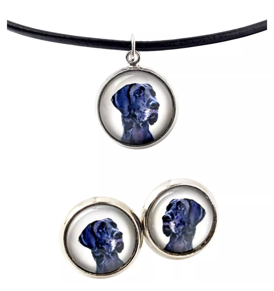 Dog niemiecki naszyjnik i kolczyki ze zdjęciem Art-Dog