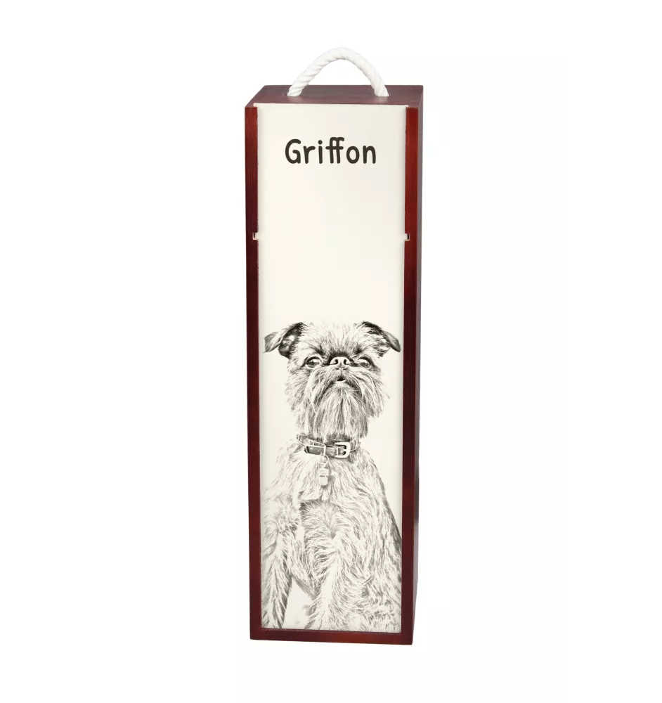 Griffon Bruxellois, Brussels Griffon - wine box with a dog, alcohol box with graphics, personalized gift box from the Art-Dog brand