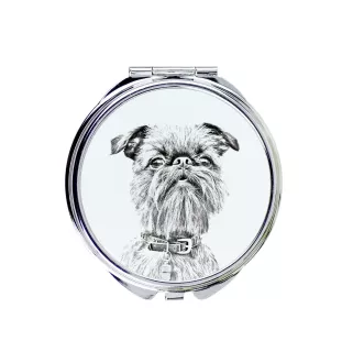 Brüsseler Griffon, Griffon Bruxellois - Taschenspiegel mit Hund, personalisierter Taschenspiegel, kompakter Spiegel mit Art-Dog-Logo