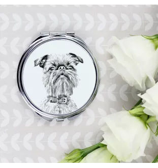 Brüsseler Griffon, Griffon Bruxellois - Taschenspiegel mit Hund, personalisierter Taschenspiegel, kompakter Spiegel mit Art-Dog-Logo