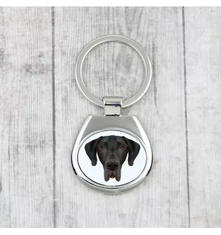 Deutsche Dogge, Ulmer Dogge, Große Dogge I - geometrischer Schlüsselanhänger mit Foto und Aufschrift Art-Dog