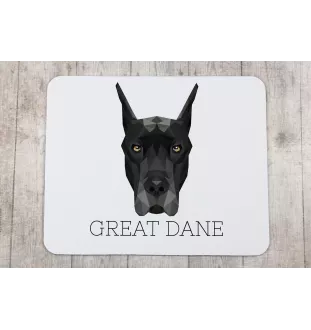 Deutsche Dogge, Ulmer Dogge, Große Dogge - geometrisches Mauspad mit Bild und Aufschrift von Art-Dog