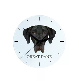 Deutsche Dogge, Ulmer Dogge, Große Dogge I - geometrische Wanduhr mit Bild und Aufschrift der Marke Art-Dog