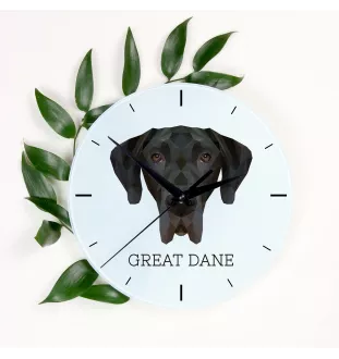 Dogue allemand, Grand danois I - horloge murale géométrique avec photo et logo de la marque Art-Dog
