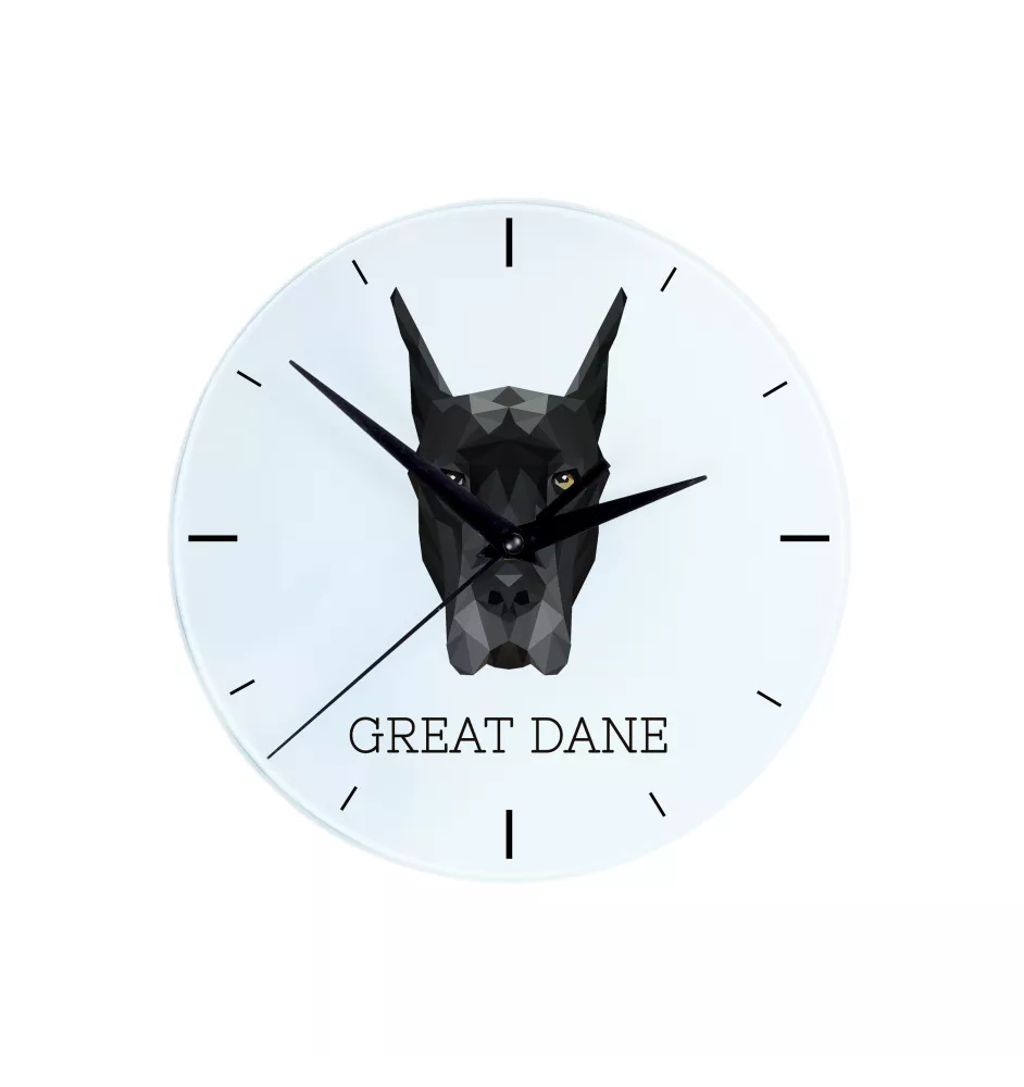 Dogue allemand, Grand danois - horloge murale géométrique avec photo et logo de la marque Art-Dog