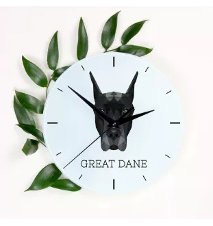 Dogue allemand, Grand danois - horloge murale géométrique avec photo et logo de la marque Art-Dog
